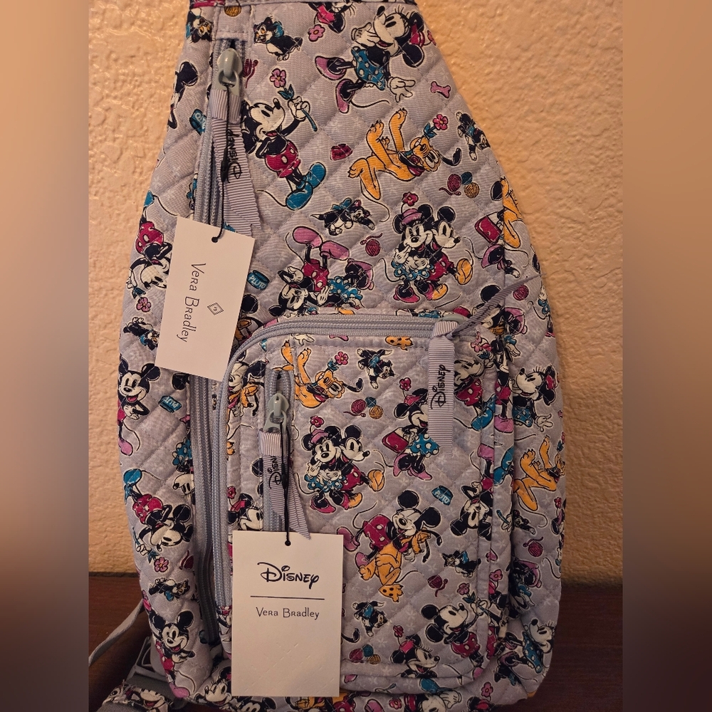Vera Bradley White Quilted Sling Backpack with Multicolor Character Print - Picture 6 of 9